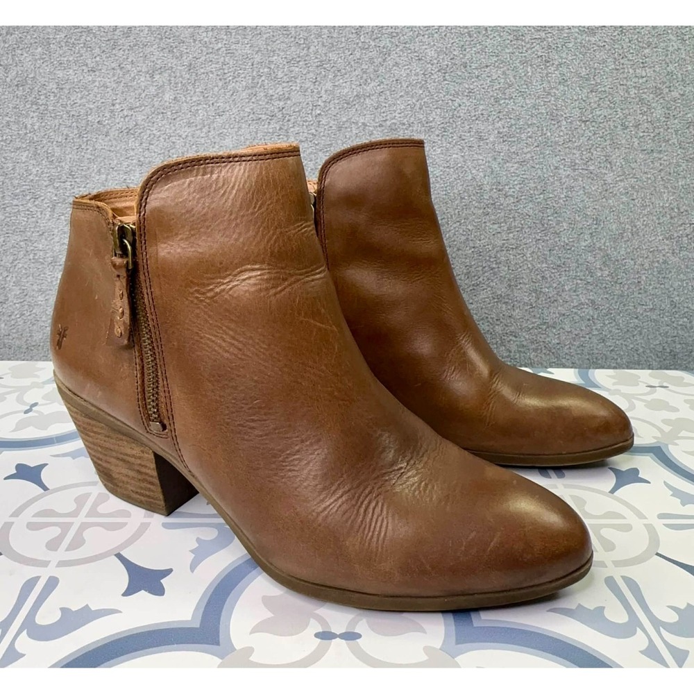 Frye Judith Bootie Brown Leather Women's Size 8.5 Zip Ankle Boot Side Zip